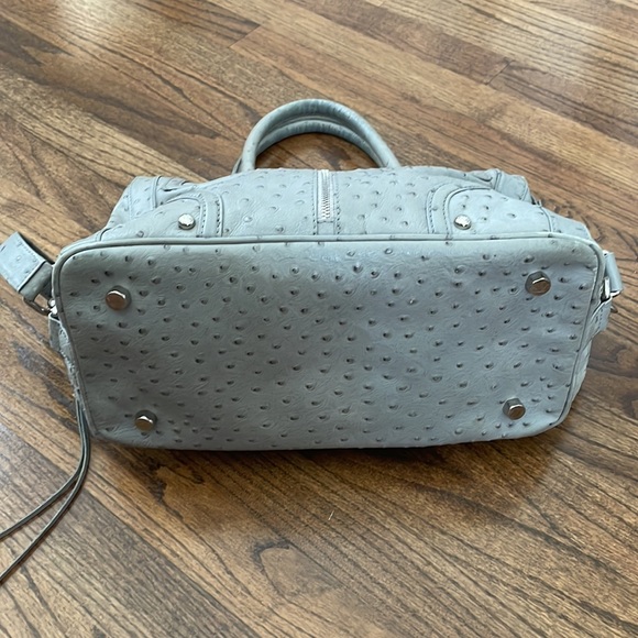 Rebecca Minkoff Leather Ostrich Embossed Grey Handbag with Shoulder Strap - Picture 7 of 16